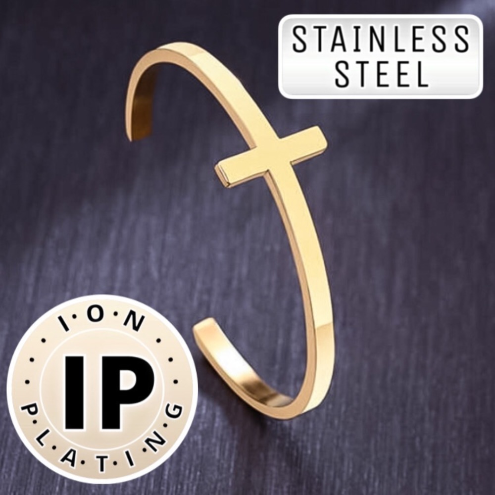 ⚜️[𝟯𝟬%𝗢𝗙𝗙|𝗯𝘂𝗻𝗱𝗹𝗲𝘀 𝟯+]⚜️Gold Cross Stainless Steel Cuff NEW